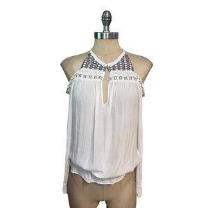 Ramy Brook White Smocked Cold Shoulder Top Embroidered XS